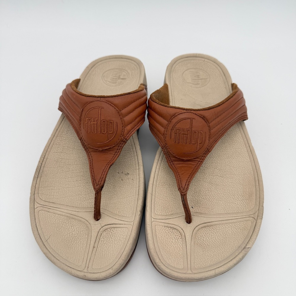 FitFlop Women's US 8 Tan Leather Thong Sandals Comfort Flip Flops EU 39